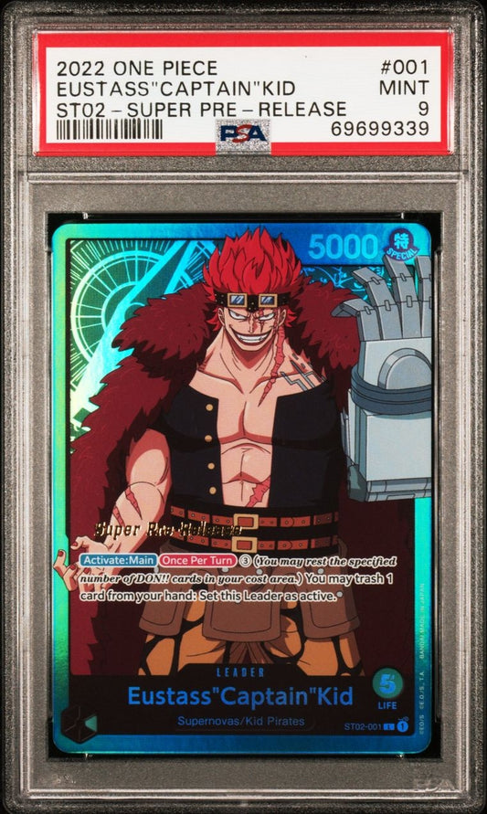 PSA 9 English 1st Edition Super Pre-release ST02-001 Eustass "Captain" Kid