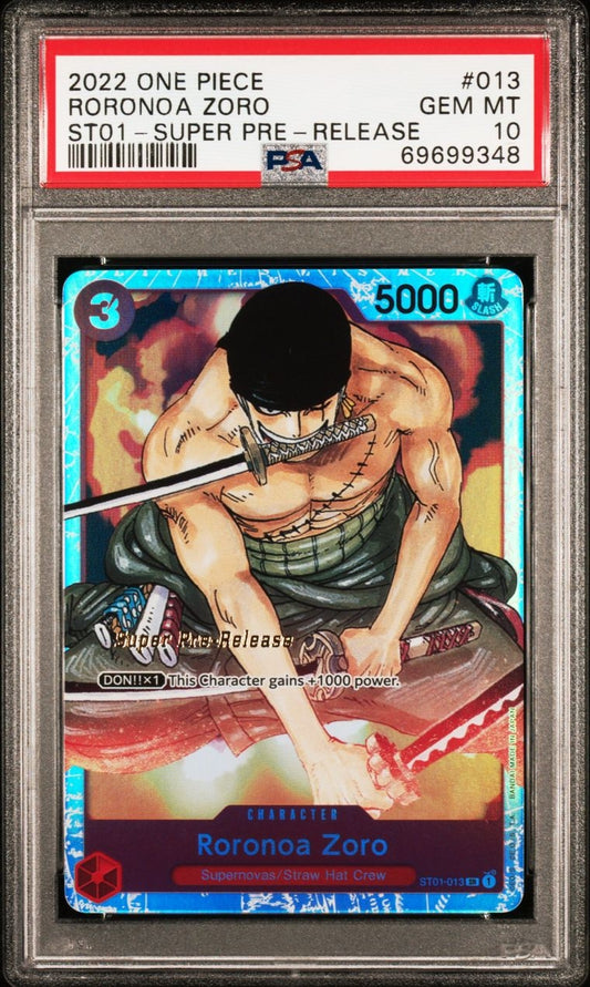 PSA 10 English 1st Edition Super Pre-release ST01-013 Roronoa Zoro